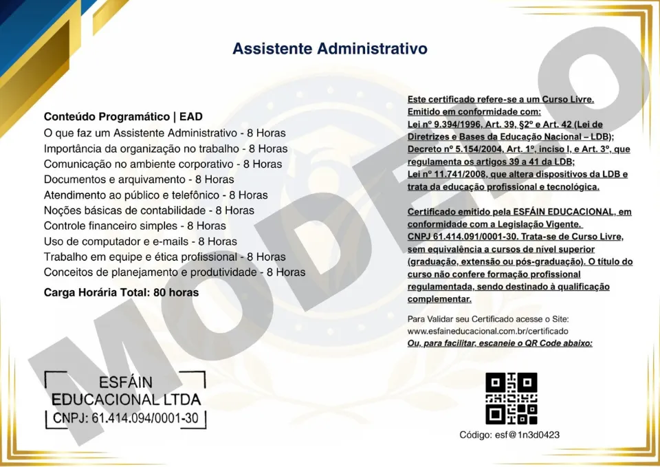 Modelo do verso do certificado de conclusão